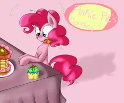 Size: 6000x5000 | Tagged: safe, artist:reneesdetermination, derpibooru import, pinkie pie, pony, absurd resolution, bipedal, cake, cupcake, dessert, drool, solo, tongue out