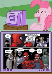 Size: 701x993 | Tagged: boba fett, crossover, dr. mcninja, exploitable meme, gandalf, justice league, laughing, lord of the rings, mario, marvel, pinkie pie, robocop, safe, spider-man, star wars, super mario bros., tv meme