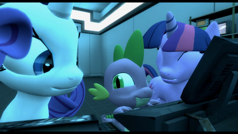 Size: 1920x1080 | Tagged: 3d, artist:dakkiller, computer, dead source, derpibooru import, gmod, rarity, safe, spike, twilight sparkle