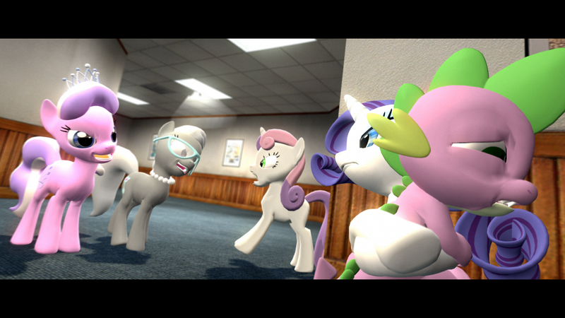 Size: 1920x1080 | Tagged: 3d, artist:dakkiller, bullying, dead source, derpibooru import, diamond tiara, gmod, rarity, safe, silver spoon, spike, sweetie belle