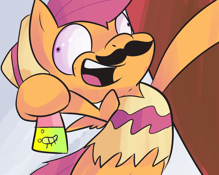 Size: 1280x1024 | Tagged: artist:spanish-scoot, derpibooru import, faic, hat, mexican, moustache, open mouth, safe, scootaloo, solo