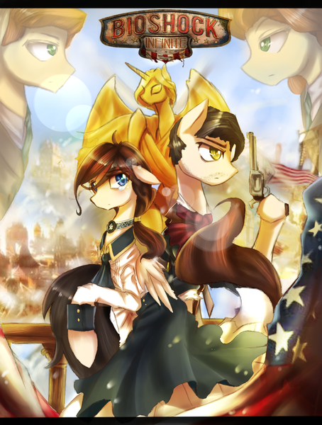 Size: 2800x3700 | Tagged: artist:dishwasher1910, bioshock, bioshock infinite, booker dewitt, derpibooru import, elizabeth, lutece twins, ponified, poster, robert lutece, rosalind lutece, safe