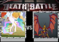 Size: 838x599 | Tagged: death battle, derpibooru import, infernus the immolator, kaijudo, kaijudo rise of the duel masters, meta, princess celestia, safe