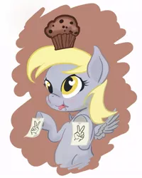 Size: 560x700 | Tagged: safe, derpibooru import, derpy hooves, pegasus, pony, drool, female, hand, mare, muffin, solo