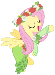 Size: 1024x1409 | Tagged: artist:proenix, clothes, derpibooru import, dress, floral head wreath, flower, fluttershy, magical mystery cure, safe, simple background, solo, .svg available, transparent background, vector