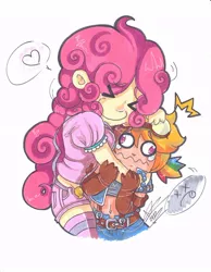 Size: 638x823 | Tagged: safe, artist:nerinserene, derpibooru import, pinkie pie, rainbow dash, female, glomp, hug, humanized, lesbian, pinkiedash, shipping