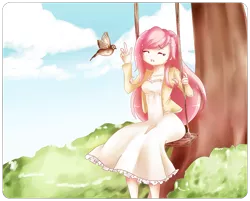 Size: 1020x822 | Tagged: safe, artist:haruliina, derpibooru import, fluttershy, bird, humanized, swing