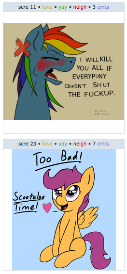 Size: 263x565 | Tagged: derpibooru import, exploitable meme, juxtaposition, juxtaposition win, rainbow dash, safe, scootaloo, vulgar