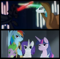 Size: 1000x993 | Tagged: artist:cartoonlion, chewbacca, crossover, darth vader, derpibooru import, han solo, horns are touching, luke skywalker, obi wan kenobi, princess celestia, princess leia, princess luna, rainbow dash, rarity, safe, spike, star wars, twilight sparkle