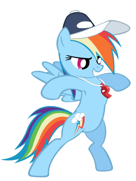 Size: 1403x1872 | Tagged: safe, artist:masterrottweiler, derpibooru import, rainbow dash, pony, may the best pet win, bipedal, hat, puffed chest, rainbow dashs coaching whistle, simple background, transparent background, vector, whistle, whistle necklace