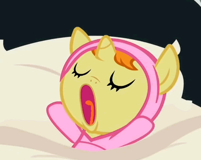 Size: 394x313 | Tagged: safe, derpibooru import, screencap, pumpkin cake, pony, baby cakes, baby, baby blanket, baby pony, blanket, blanket burrito, cropped, nursery, open mouth, sleeping, solo, swaddled, yawn