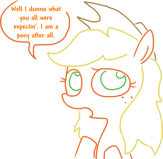 Size: 553x542 | Tagged: safe, artist:the weaver, derpibooru import, applejack, bust, dialogue, looking at you, loose hair, open mouth, simple background, solo, white background