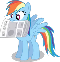 Size: 3000x3097 | Tagged: artist:chubble-munch, derpibooru import, mouth hold, newspaper, ponyville confidential, rainbow dash, safe, simple background, transparent background, vector