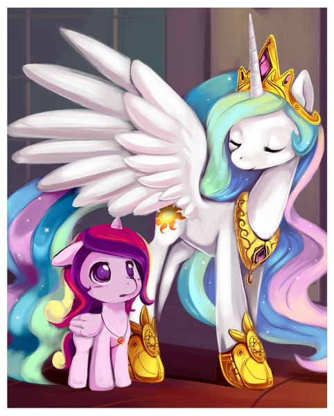 Size: 881x1096 | Tagged: artist:ende26, derpibooru import, filly, princess cadance, princess celestia, safe