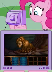 Size: 563x771 | Tagged: derpibooru import, exploitable meme, grimdark, i have no mouth and i must scream, meme, no mouth, pinkie pie, tv meme