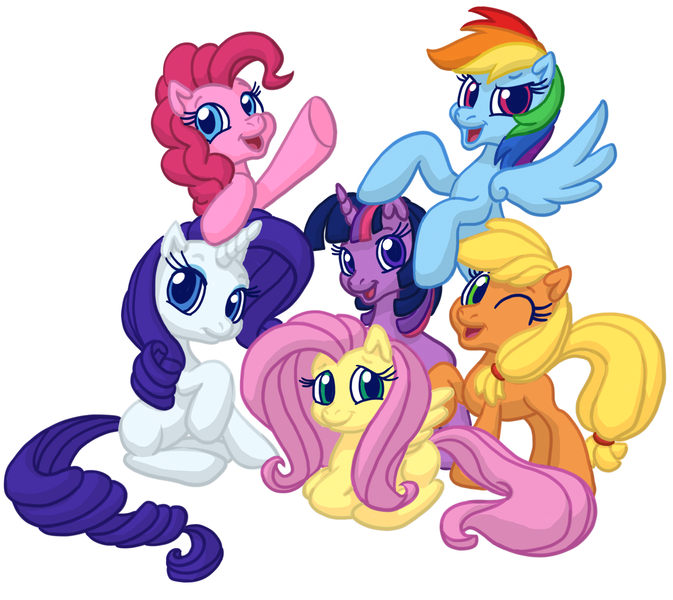 Size: 2368x2112 | Tagged: applejack, artist:colossalstinker, derpibooru import, fluttershy, g3.5, g4 to g3.5, generation leap, mane six, mane six opening poses, pinkie pie, rainbow dash, rarity, safe, twilight sparkle