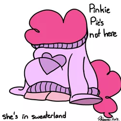 Size: 894x894 | Tagged: safe, artist:winter580, derpibooru import, pinkie pie, pony, clothes, cute, gravity falls, hiding, sitting, solo, sweater, sweater town, the hand that rocks the mabel