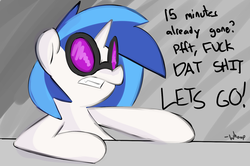 Size: 1280x851 | Tagged: safe, artist:whoop, derpibooru import, vinyl scratch, 30 minute art challenge, vulgar