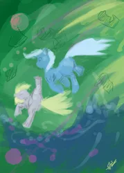 Size: 2000x2800 | Tagged: safe, artist:remenbrand, derpibooru import, derpy hooves, trixie, pegasus, pony, female, mare