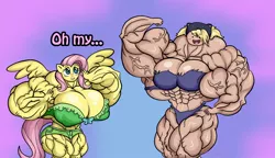 Size: 1900x1096 | Tagged: adventure time, anthro, artist:wobbleblot-alt, breasts, busty fluttershy, crossover, derpibooru import, fetish, fluttershy, muscle fetish, muscles, muscleshy, overdeveloped muscles, suggestive, susan strong