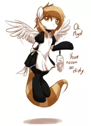 Size: 1280x1772 | Tagged: safe, artist:maccoffee, derpibooru import, oc, oc:coffee cream, unofficial characters only, pegasus, pony, clothes, crossdressing, duster, maid, solo