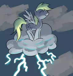 Size: 800x840 | Tagged: safe, artist:tggeko, derpibooru import, derpy hooves, pegasus, pony, the last roundup, cloud, cloudy, eyes closed, female, lightning, mare, solo