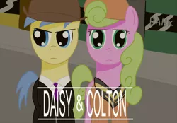 Size: 900x627 | Tagged: safe, artist:tggeko, derpibooru import, daisy, flower wishes, goldengrape, sir colton vines iii, earth pony, pony, bonnie and clyde, female, male, mare, movie poster, parody, stallion