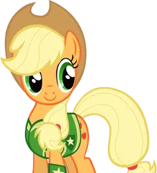 Size: 3000x3307 | Tagged: safe, artist:redink853, derpibooru import, applejack, earth pony, pony, winter wrap up, clothes, female, mare, plant team, scene interpretation, simple background, solo, transparent background, vector, vest, winter wrap up vest