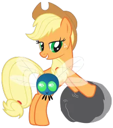 Size: 2300x2600 | Tagged: safe, artist:mihaaaa, derpibooru import, applejack, earth pony, parasprite, pony, artifact, duo, female, mare, rock, simple background, smiling, transparent background, vector