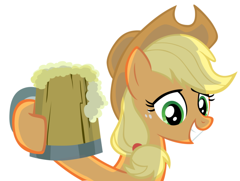 Size: 5000x3780 | Tagged: safe, artist:ahumeniy, artist:laberoon, derpibooru import, applejack, earth pony, pony, the super speedy cider squeezy 6000, absurd resolution, cider, cider mug, cowboy hat, female, grin, hat, high res, hoof hold, hooves, mare, mug, simple background, smiling, solo, tankard, transparent background, vector