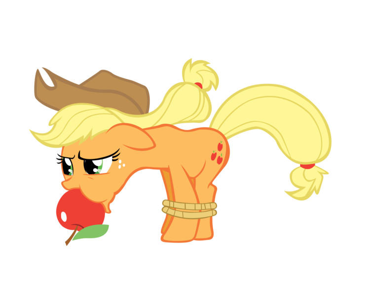 Size: 5000x4000 | Tagged: apple, apple gag, applejack, artist:vixolof96, derpibooru import, gag, rope, safe, simple background, solo, tied up, transparent background, vector