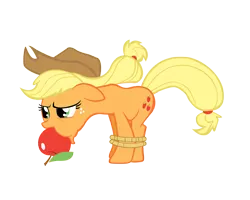 Size: 5000x4000 | Tagged: apple, apple gag, applejack, artist:vixolof96, derpibooru import, gag, rope, safe, simple background, solo, tied up, transparent background, vector