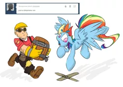 Size: 1073x756 | Tagged: artist:cider, ask cider dash, cider, derpibooru import, engineer, rainbow dash, safe, team fortress 2