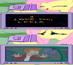 Size: 680x601 | Tagged: crying, derpibooru import, exploitable meme, fluttercry, fluttershy, futurama, leela, love note, philip j. fry, safe, tv meme