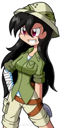 Size: 444x901 | Tagged: artist:kurus22, bandage, daring do, female, hat, human, humanized, safe, simple background, smiling, solo, transparent background