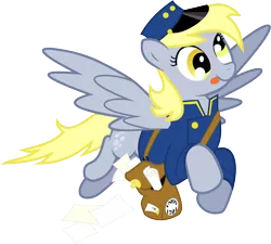 Size: 6000x5390 | Tagged: safe, artist:masem, derpibooru import, idw, derpy hooves, pegasus, pony, absurd resolution, cute, female, flying, hat, idw showified, letter, mail, mailbag, mailmare, mailpony, mare, paper, simple background, tongue out, transparent background, vector