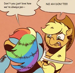 Size: 620x600 | Tagged: anti-shipping, applejack, artist:perrydotto, batman and robin, comic, comic sans, edit, meme, rainbow dash, safe, shipping