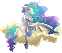 Size: 2648x2265 | Tagged: safe, artist:wolfsknight, derpibooru import, princess celestia, alicorn, pony, cloud, female, floppy ears, mare, musical instrument, saxophone, simple background, solo, transparent background, watermark