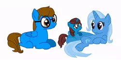 Size: 900x449 | Tagged: safe, artist:darthgoldstar710, derpibooru import, trixie, oc, oc:blaine, canon x oc, family, filly, glasses, offspring, parent:oc:blaine, parents:canon x oc, parent:trixie