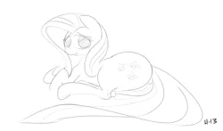 Size: 1528x896 | Tagged: suggestive, artist:saran rape, derpibooru import, fluttershy, pony, anus, butt, female, looking at you, mare, monochrome, plot, simplistic anus, solo, wingless