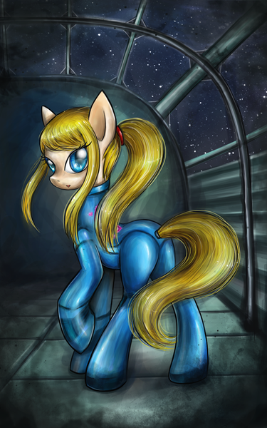 Size: 700x1119 | Tagged: artist:munadrake, derpibooru import, metroid, nintendo, plot, ponified, safe, samus aran, zero suit