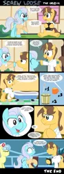 Size: 1370x3685 | Tagged: safe, artist:epulson, derpibooru import, doctor horse, doctor stable, nurse coldheart, nurse snowheart, screw loose, pony, bucket, comic, cup, eyes closed, female, five o'clock shadow, male, mare, spoon, stallion, stubble