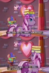 Size: 640x959 | Tagged: book, breezie, derpibooru import, g3, master kenbroath gilspotten heathspike, princess wysteria, safe, spike, subjects, subtitles, the princess promenade, tiddlywink, tra-la-la, wysteria