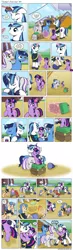 Size: 1200x4084 | Tagged: airship, artist:muffinshire, clothes, comic, comic:twilight's first day, cute, derpibooru import, filly, foal, group hug, hug, luggage, luggage cart, magic, muffinshire is trying to murder us, night light, oc, oc:dizzy star, safe, shining armor, slice of life, smarty pants, telekinesis, twiabetes, twilight sparkle, twilight velvet, uniform