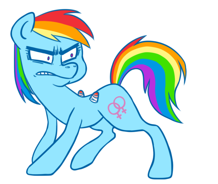 Size: 821x693 | Tagged: amputee, broken wings, female, lesbian, lesbow dash, .mov, rainbow dash, safe, solo, swag.mov