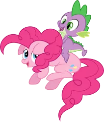 Size: 3000x3544 | Tagged: safe, artist:sulyo, derpibooru import, pinkie pie, spike, dragon, earth pony, pony, dragons riding ponies, female, male, riding, riding a pony, rodeo, simple background, transparent background, vector