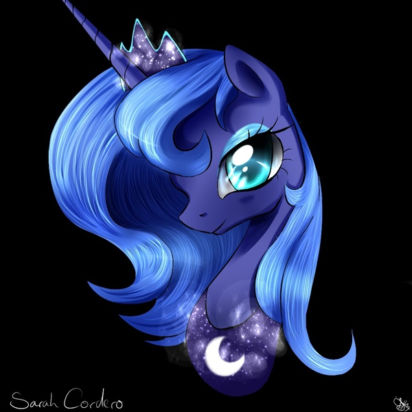 Size: 1000x1000 | Tagged: safe, artist:daughter-of-fantasy, derpibooru import, princess luna, alicorn, pony, bust, colored pupils, female, mare, simple background, solo