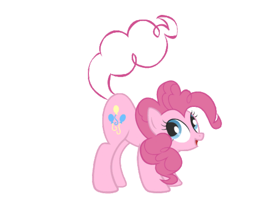 Size: 500x393 | Tagged: safe, artist:br-david, derpibooru import, pinkie pie, earth pony, pony, animated, fun pose, looking back, open mouth, simple background, smiling, solo, tail whip, transparent background, wip