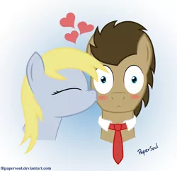 Size: 2820x2727 | Tagged: safe, artist:filpapersoul, derpibooru import, derpy hooves, doctor whooves, time turner, pegasus, pony, doctorderpy, female, heart, kissing, male, mare, necktie, shipping, straight