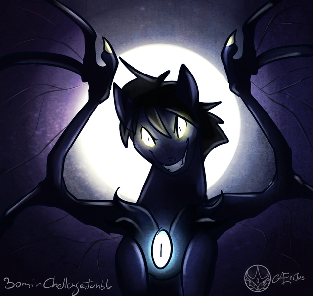 Size: 1000x948 | Tagged: safe, artist:aeritus, derpibooru import, oc, unofficial characters only, bat pony, pony, 30 minute art challenge, glow, glowing eyes, moon